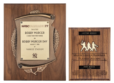 Lot of (2) Bobby Murcer Awards Including a 1983 Murcer WABCTalkRadio77 Salute on Bobby Murcer Day (8/7/83) Plaque and 1990 Murcer Lifetime Member of the MLB Players Alumni Plaque 